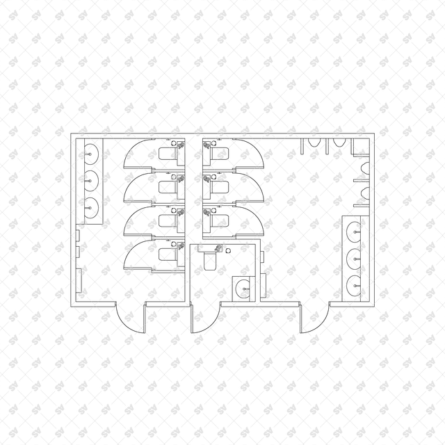 CAD, Vector, PNG Public Toilet Layouts in Top View