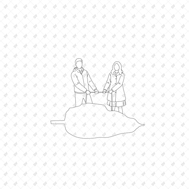 CAD, Vector, and PNG People in Winter and Christmas Activities, Front and Side Views