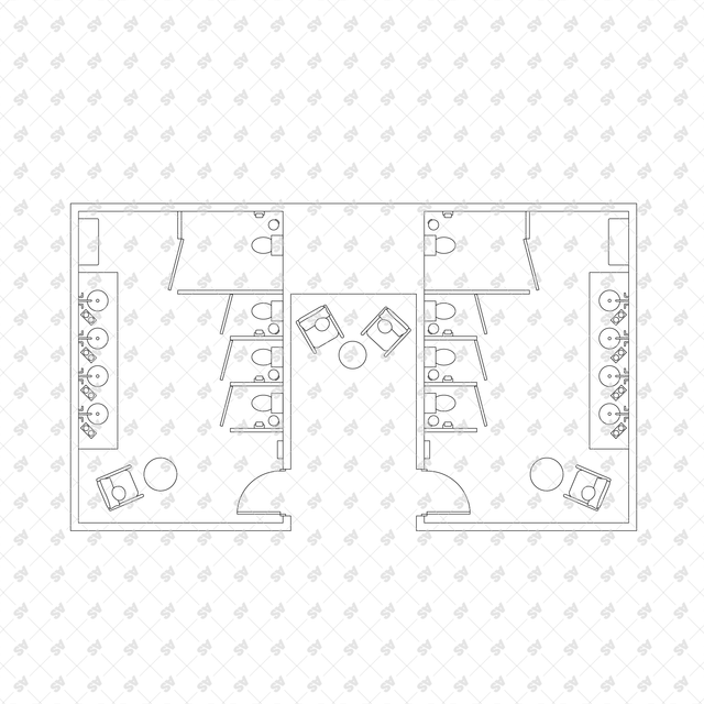 CAD, Vector, PNG Public Toilet Layouts in Top View