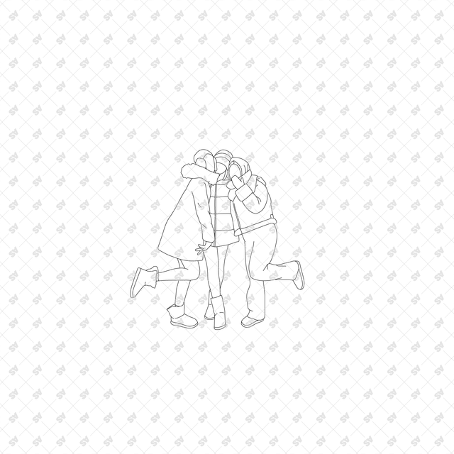CAD, Vector, and PNG People in Winter and Christmas Activities, Front and Side Views