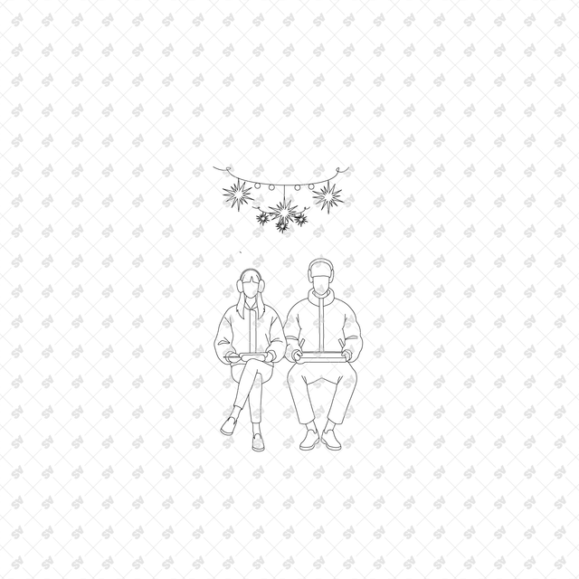 CAD, Vector, and PNG People in Winter and Christmas Activities, Front and Side Views