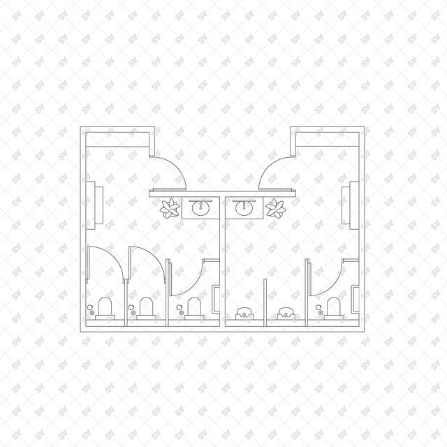 CAD, Vector, PNG Public Toilet Layouts in Top View