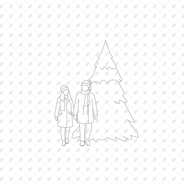 CAD, Vector, and PNG People in Winter and Christmas Activities, Front and Side Views