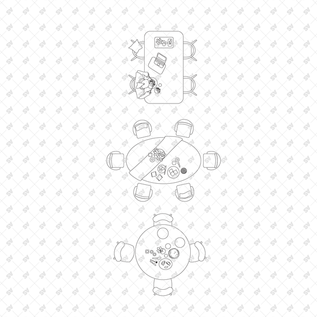 CAD, Vector, PNG Dining Tables and Chairs Layouts in Top View