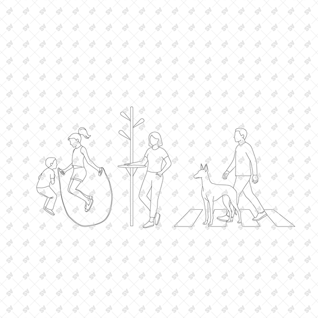 CAD, Vector, PNG People Doing Urban Activities in Front and Side Views