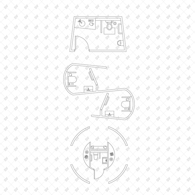 CAD, Vector, PNG Public Toilet Layouts in Top View