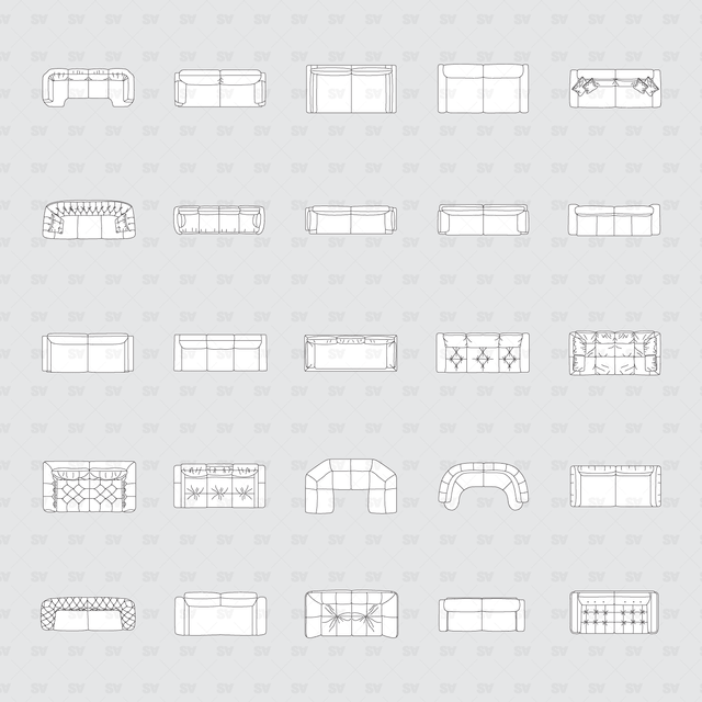 CAD, Vector, PNG Sofas in Top View