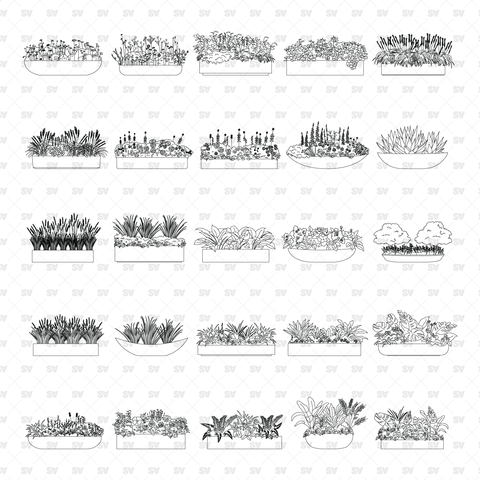 CAD, Vector, PNG Street Plants in Planters in Color and B/W – Studio ...