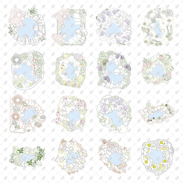 CAD, Vector, PNG Ponds Landscapes in Top View in Color and B/W