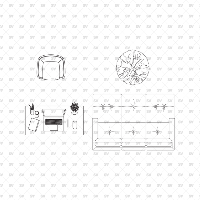 CAD, Vector, PNG Furniture in Top View