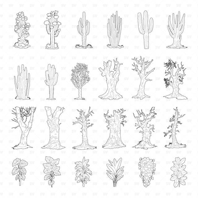 CAD, Vector, PNG Plants in Color and B/W