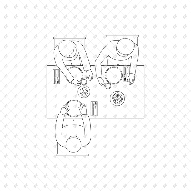 CAD, Vector, PNG Characters at a Coffee Shop in Top View