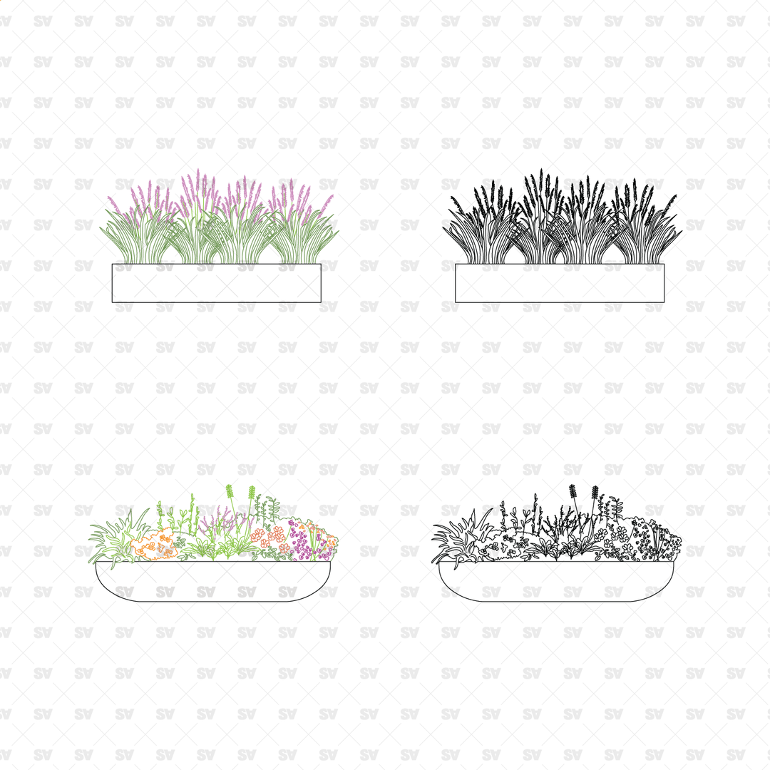 CAD, Vector, PNG Street Plants in Planters in Color and B/W – Studio ...