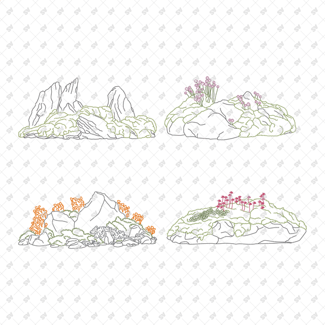 CAD, Vector, PNG Rockscapes in Color and B/W