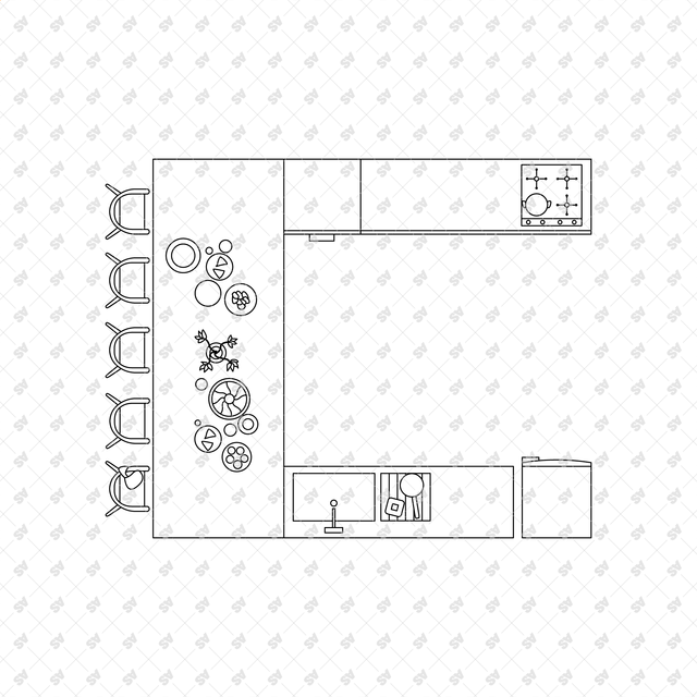 CAD, Vector Kitchens in Top View