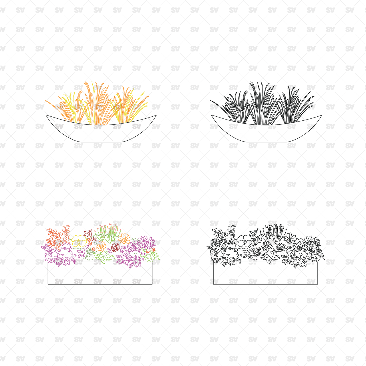 CAD, Vector, PNG Street Plants in Planters in Color and B/W | Studio ...