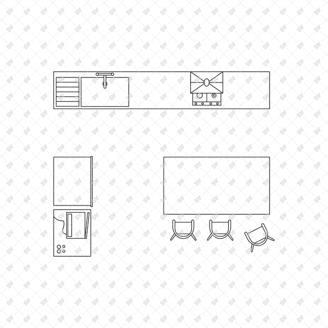 CAD, Vector Kitchens in Top View