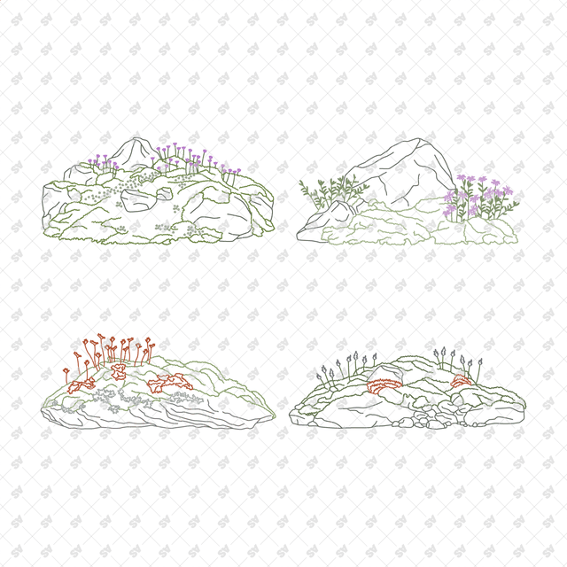 CAD, Vector, PNG Rockscapes in Color and B/W