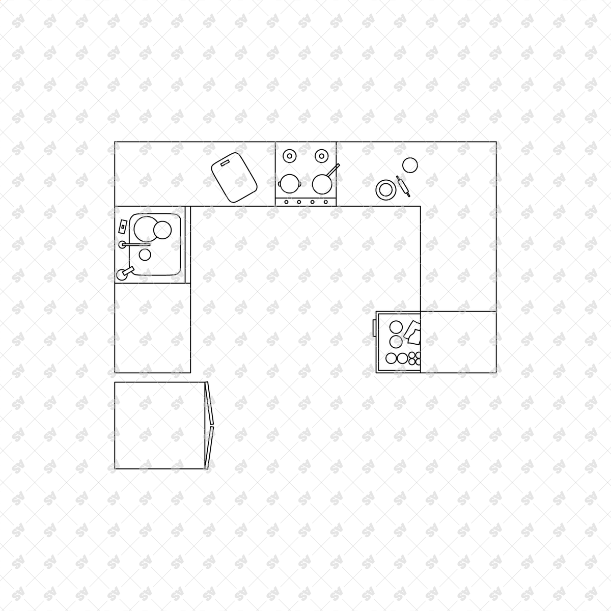 CAD, Vector Kitchens in Top View Layouts – Studio Alternativi