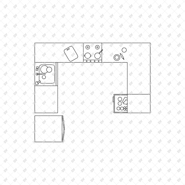CAD, Vector Kitchens in Top View