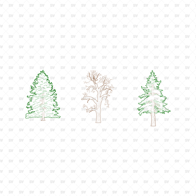 CAD, Vector, PNG Winter Trees in Color and B/W