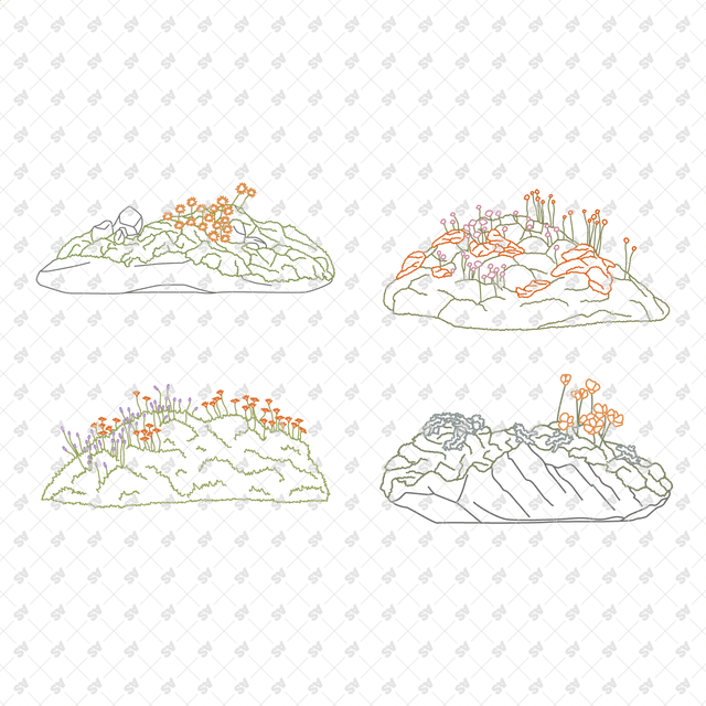 CAD, Vector, PNG Rockscapes in Color and B/W