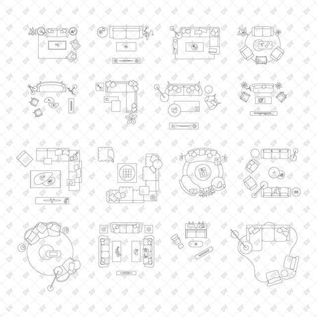 CAD, Vector, PNG Living Rooms in Top View
