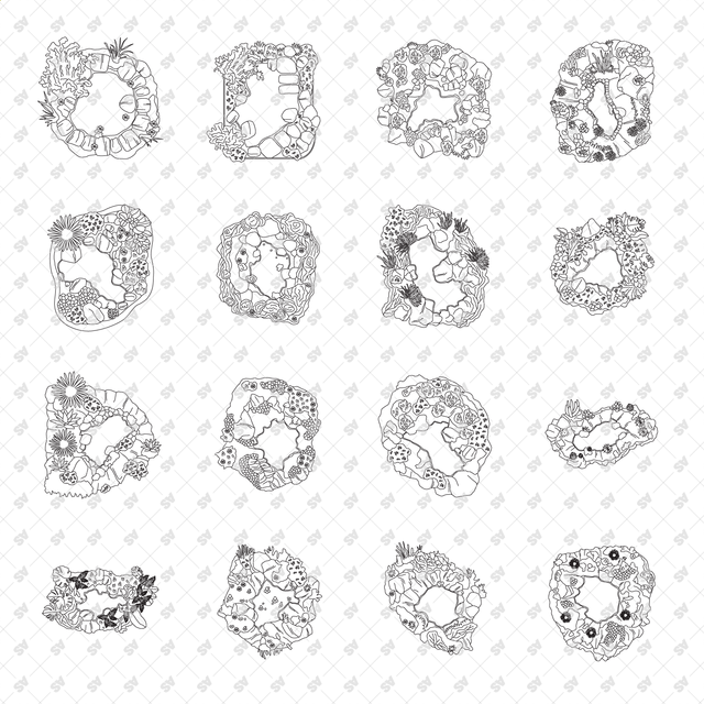 CAD, Vector, PNG Ponds Landscapes in Top View in Color and B/W