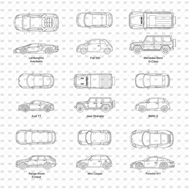 ArchiCAD Vector PNG Vehicles in Top and Side Views