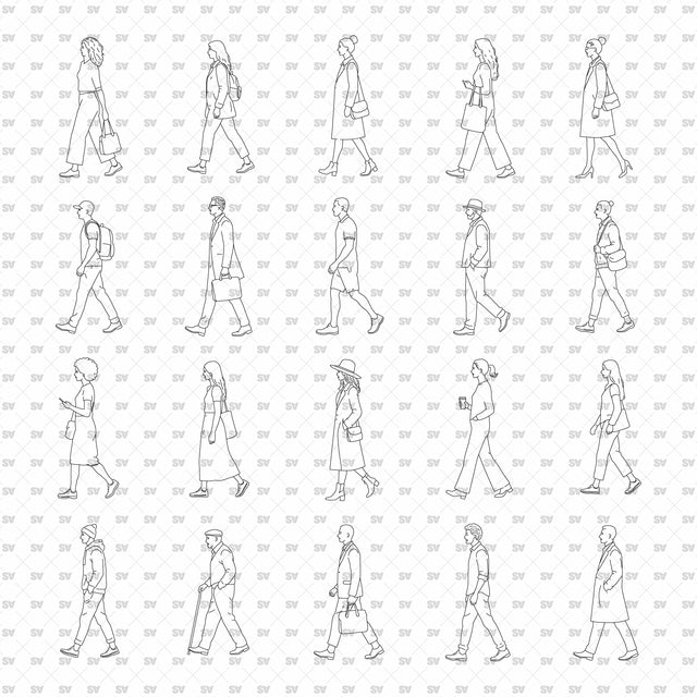 ArchiCAD Vector PNG People Walking in Side View