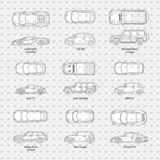ArchiCAD Vector PNG Vehicles in Top and Side Views