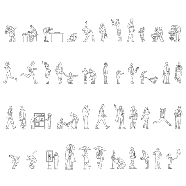 CAD, Vector Elevation People (44 Items)