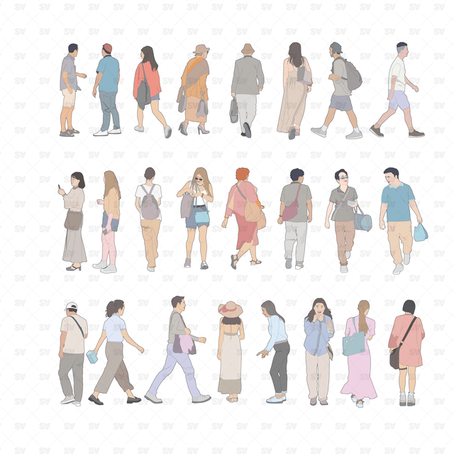Vector and PNG Human Figures, Colored and Outline Set (24 Figures)