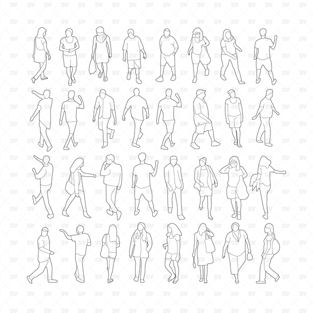 Vector, PNG Human Figure Outlines (32 Figures)