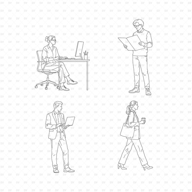 Free micro set of four office people on white