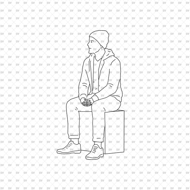 Seated person 19 with a seat, from the ArchiCAD, Illustrator and PNG collection