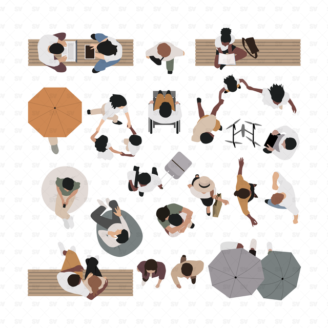 Vector, PNG People in Top View Set