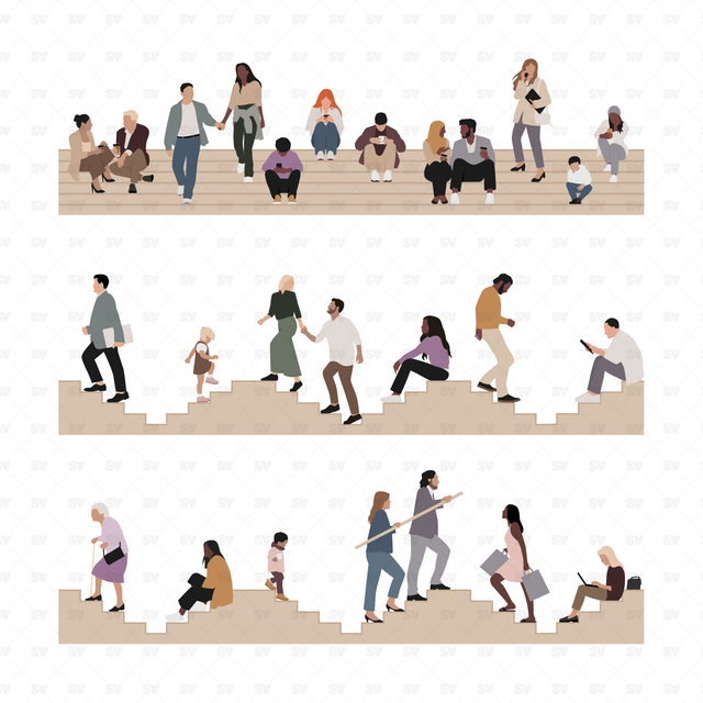 Vector, PNG Stairs People Set in Front and Side View