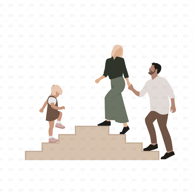 Vector, PNG Stairs People Set in Front and Side View