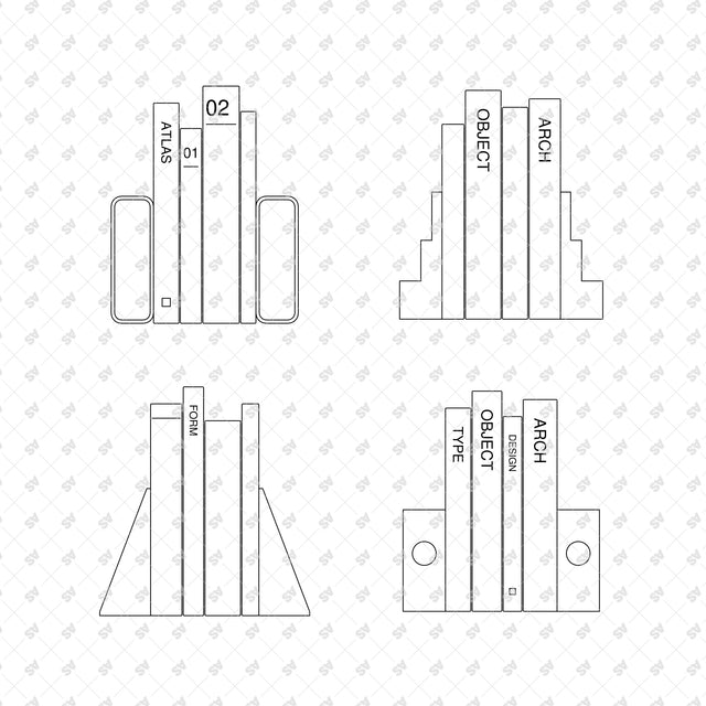 Design book arrangements 21 to 24, minimal Swiss graphics and front-view linework