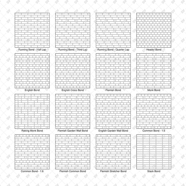 Illustrator Pattern Library - Brick Bonds - 16 Vector Swatches