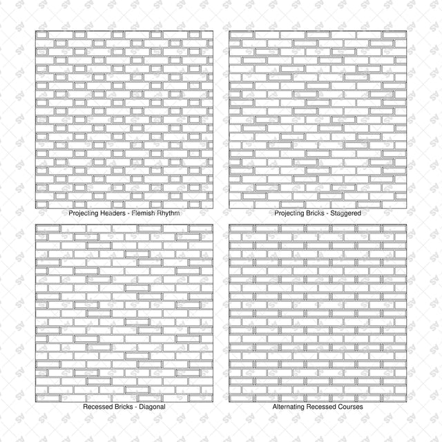 Illustrator Pattern Library - Brick Relief Façade Patterns - 9 Swatches