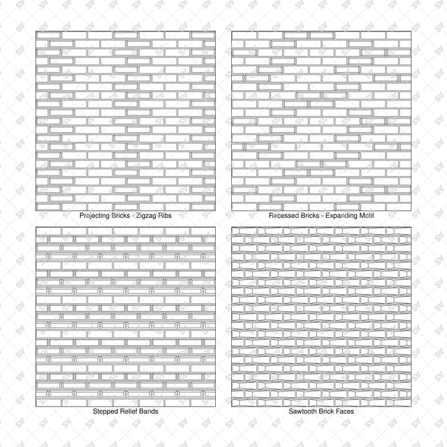 Illustrator Pattern Library - Brick Relief Façade Patterns - 9 Swatches
