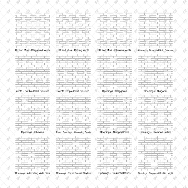 Illustrator Pattern Library - Open Brick Screen Patterns - 16 Swatches