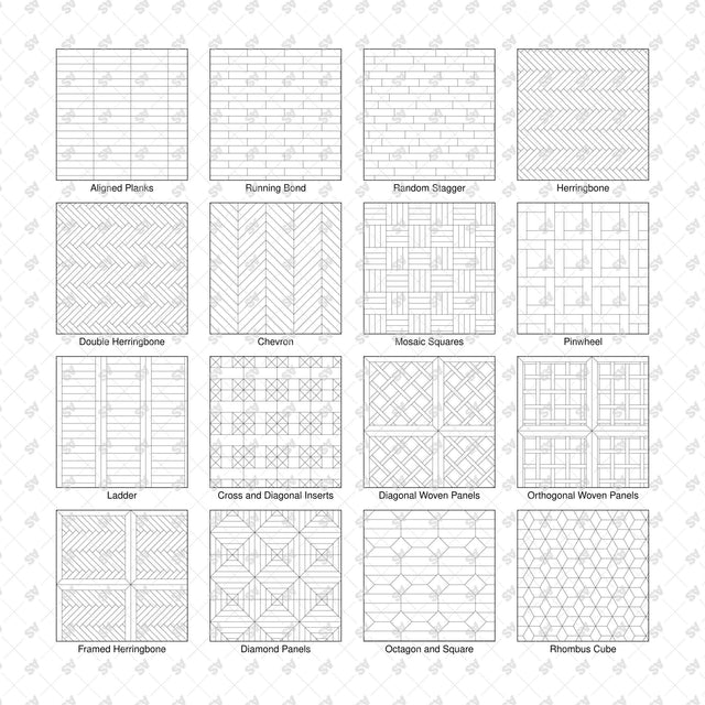 Illustrator Pattern Library - Parquet - 16 Vector Swatches