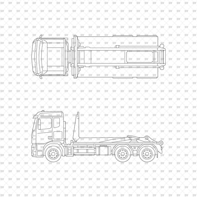Truck 02 in top view (plan) and side view (elevation), ArchiCAD, AI vector and PNG
