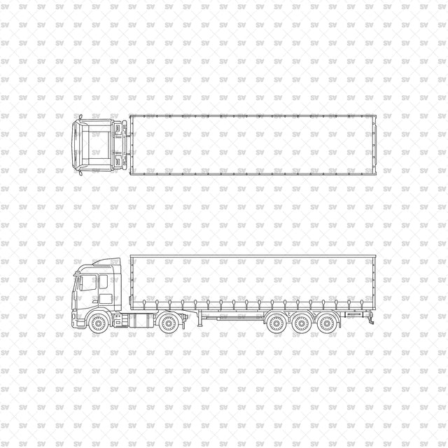 Truck 03 in top view (plan) and side view (elevation), ArchiCAD, AI vector and PNG