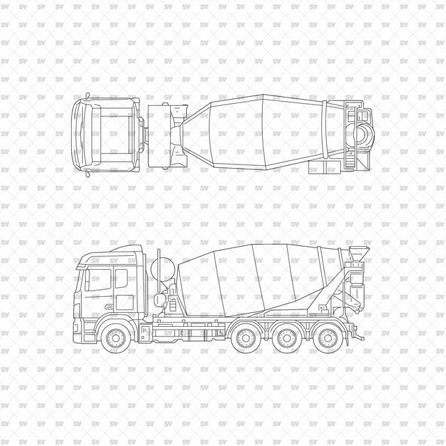 Truck 04 in top view (plan) and side view (elevation), ArchiCAD, AI vector and PNG