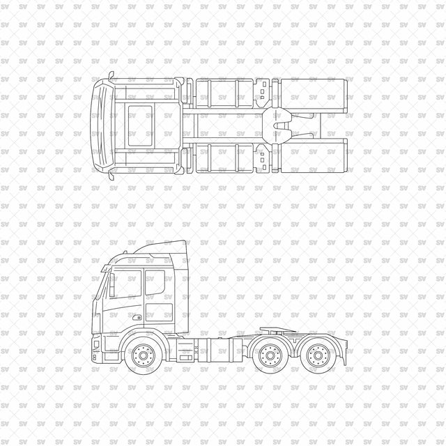 Truck 05 in top view (plan) and side view (elevation), ArchiCAD, AI vector and PNG
