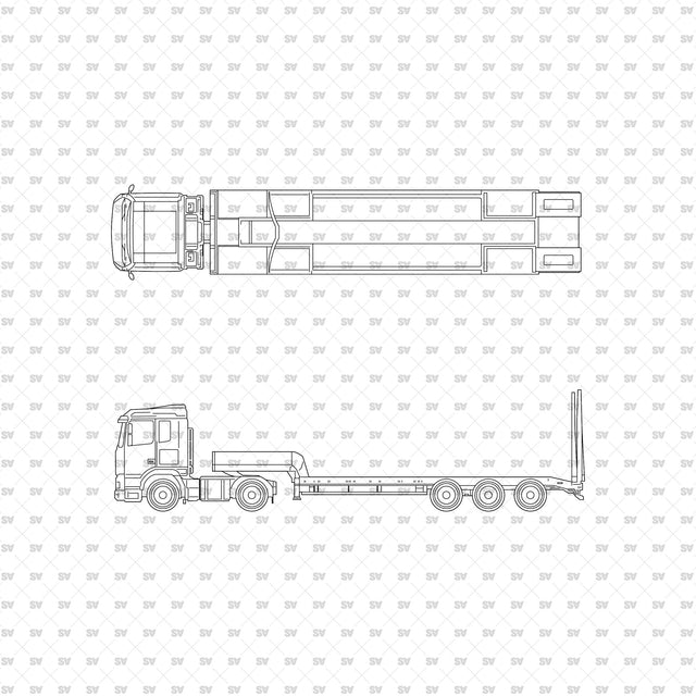Truck 06 in top view (plan) and side view (elevation), ArchiCAD, AI vector and PNG